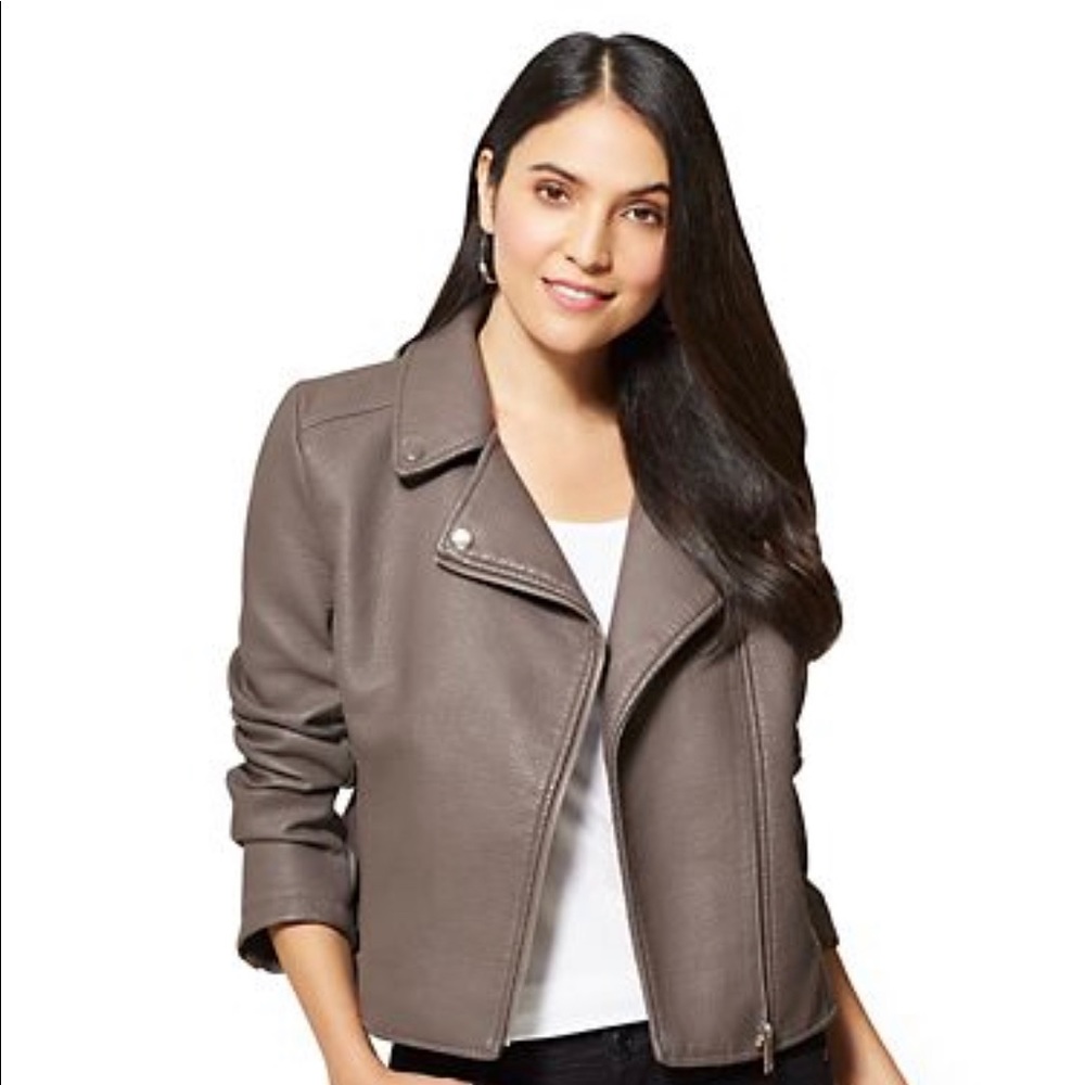 Textured Faux-Leather Moto Jacket